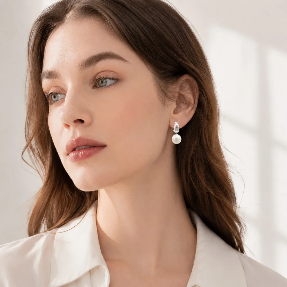 Pearl Hinged Hoops Earrings Creole Gift In 925 Sterling Silver Europe Style Glam Romantic Fine Jewerly For Women