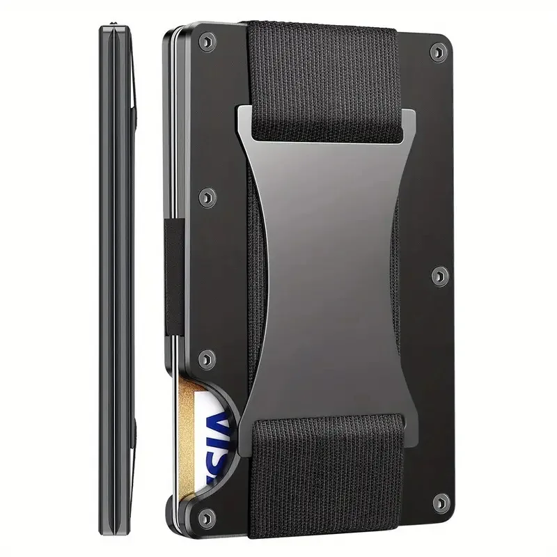 Slim Pop-Up RFID Card Holder - Aluminum Wallet for Men, Elastic Back Pouch ID/Credit Case, Unisex Travel Purse with Protection