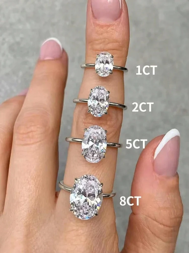 925 Sterling Silve Shiny Gorgeous 1-8CT Oval Zircon Ring For Women Engagement Wedding Luxury High Quality Fine Jewelry