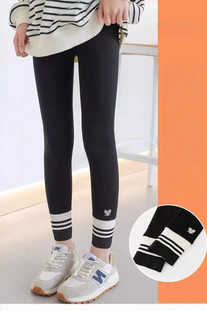 Girls Leggings Spring Autumn Casual Outerwear Pants 3-10Y Heart Pattern Ribbed Cuffs Kids Stretchy Tights Fashion Girls Bottoms