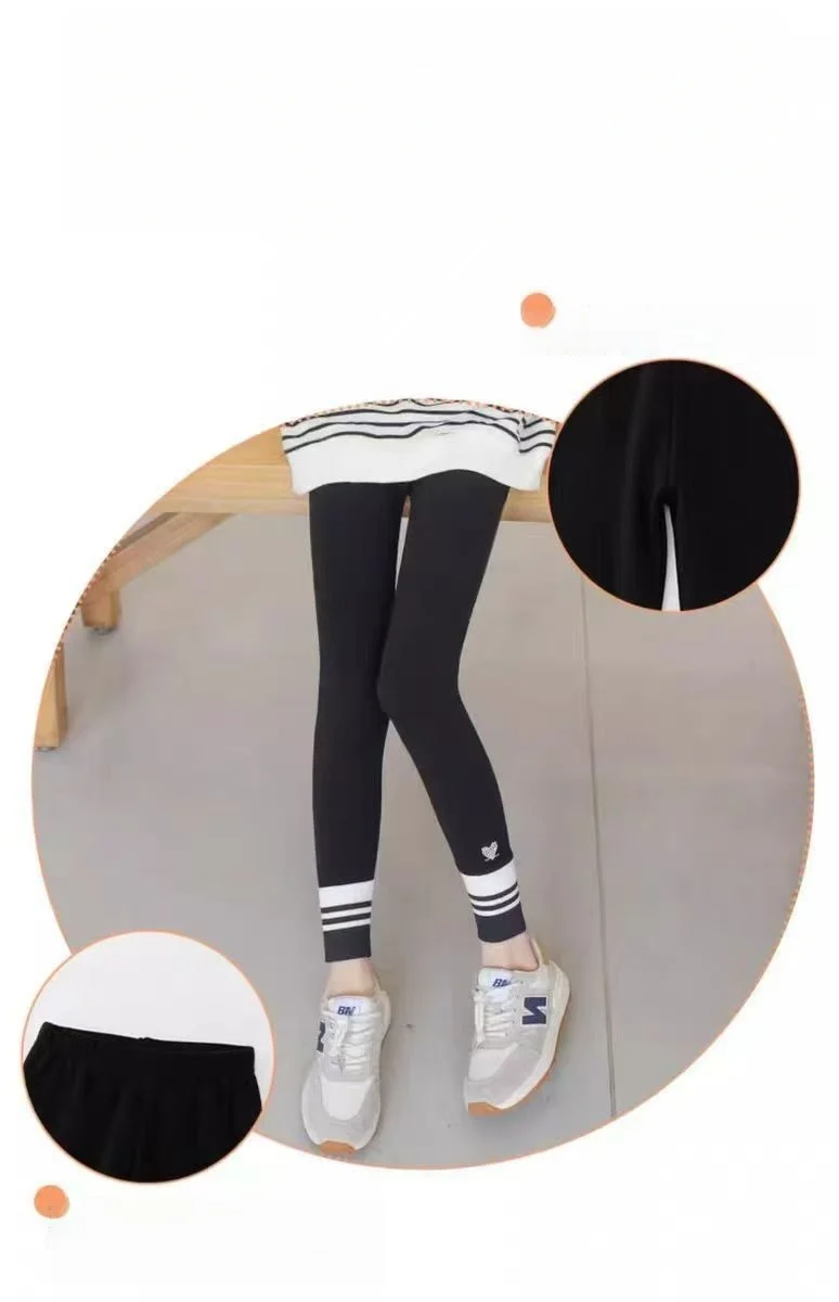 Girls Leggings Spring Autumn Casual Outerwear Pants 3-10Y Heart Pattern Ribbed Cuffs Kids Stretchy Tights Fashion Girls Bottoms