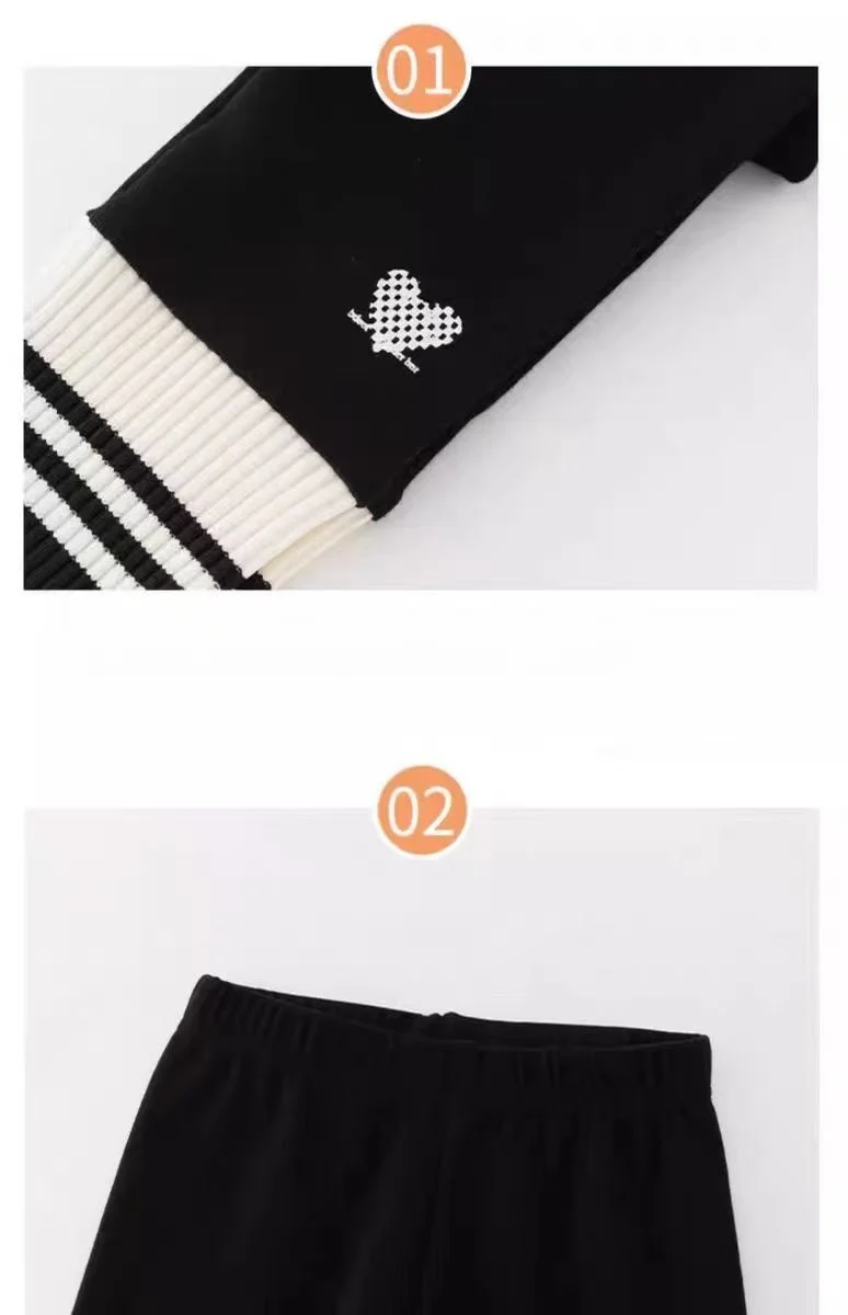 Girls Leggings Spring Autumn Casual Outerwear Pants 3-10Y Heart Pattern Ribbed Cuffs Kids Stretchy Tights Fashion Girls Bottoms