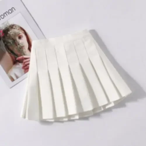 Preppy Girls' Pleated Skirt Set - White & Black Skort for School, Casual Summer Outfit for Kids 5-12 Years
