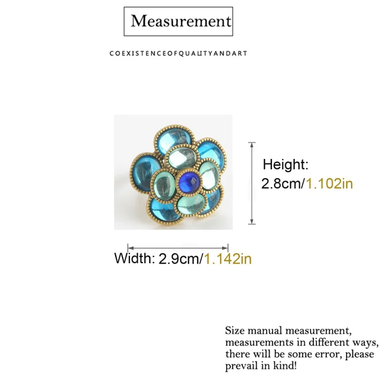 Vintage Crystal Rings Natural Stone Blue Camellia Flower Antique Gold Color Valentine Day Gift For Girlfriend New In 2025 Trendy