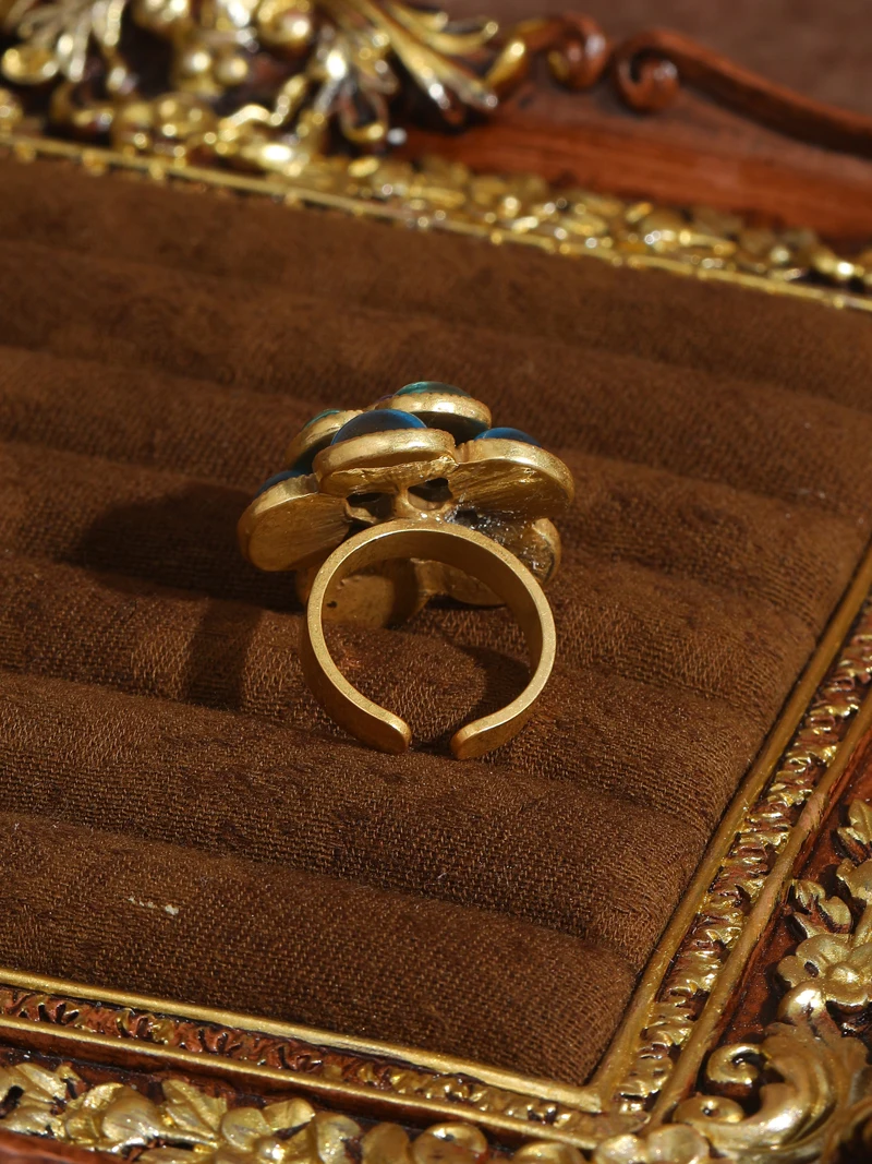 Vintage Crystal Rings Natural Stone Blue Camellia Flower Antique Gold Color Valentine Day Gift For Girlfriend New In 2025 Trendy
