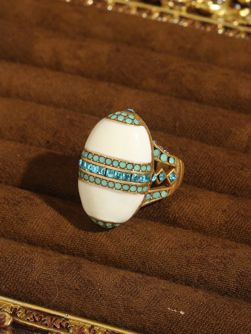 Vintage White Enamel Opal Ring Real For Woman Sea Blue Square Crystal Drop Oil Summer Jewelry Oval Valentine Day Accessories