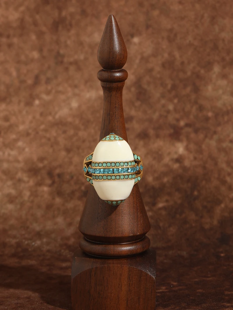 Vintage White Enamel Opal Ring Real For Woman Sea Blue Square Crystal Drop Oil Summer Jewelry Oval Valentine Day Accessories