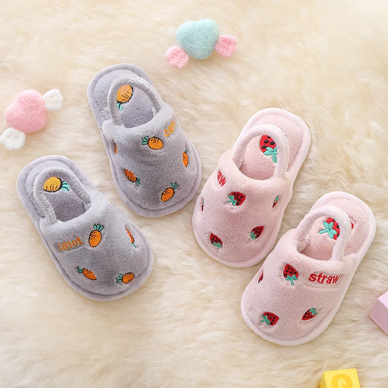 Child Slippers Cotton Baby Boy Warmth Winter Indoor Children Non-slip Girl Cute Cartoon Fluffy Shoes Mother Kids Slipper