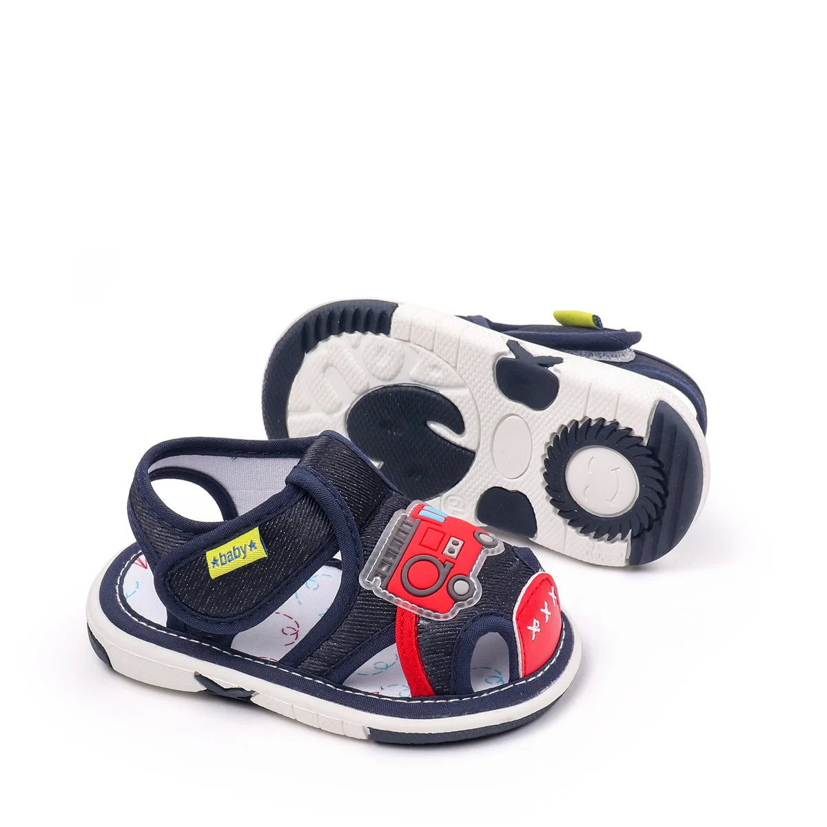 2025 Baby Squeaky Shoes Summer Sandal High Quality Funny Toddler Sound Pre-walking Sneaker Cute Car Patterns For Kid Unisex