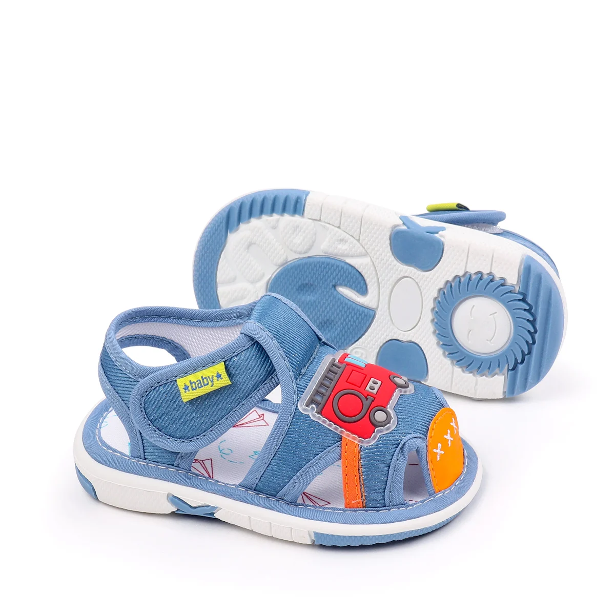 2025 Baby Squeaky Shoes Summer Sandal High Quality Funny Toddler Sound Pre-walking Sneaker Cute Car Patterns For Kid Unisex