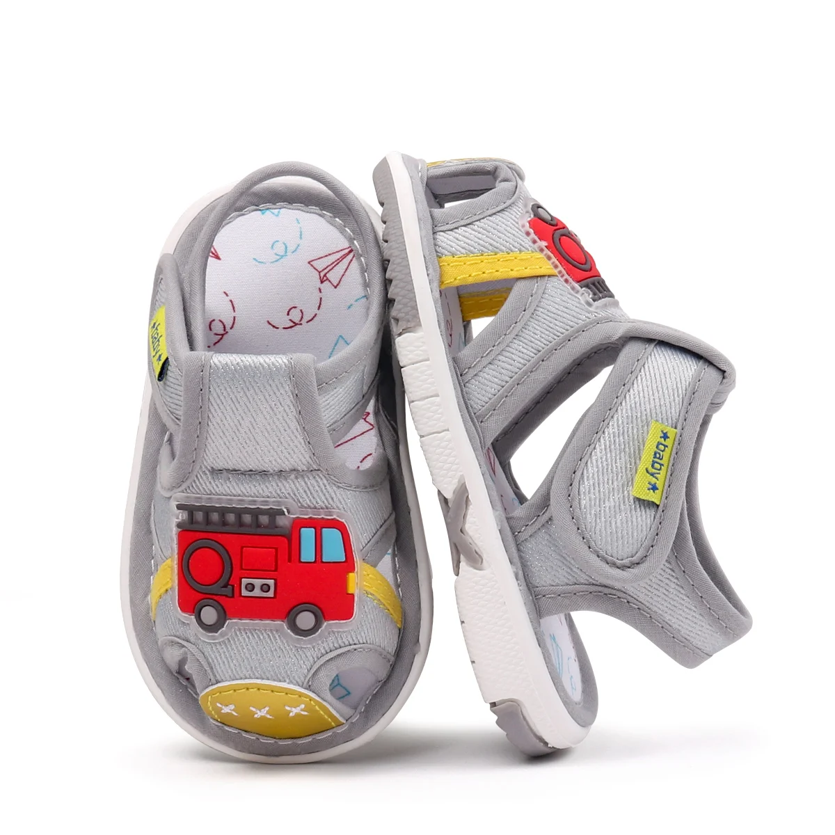 2025 Baby Squeaky Shoes Summer Sandal High Quality Funny Toddler Sound Pre-walking Sneaker Cute Car Patterns For Kid Unisex
