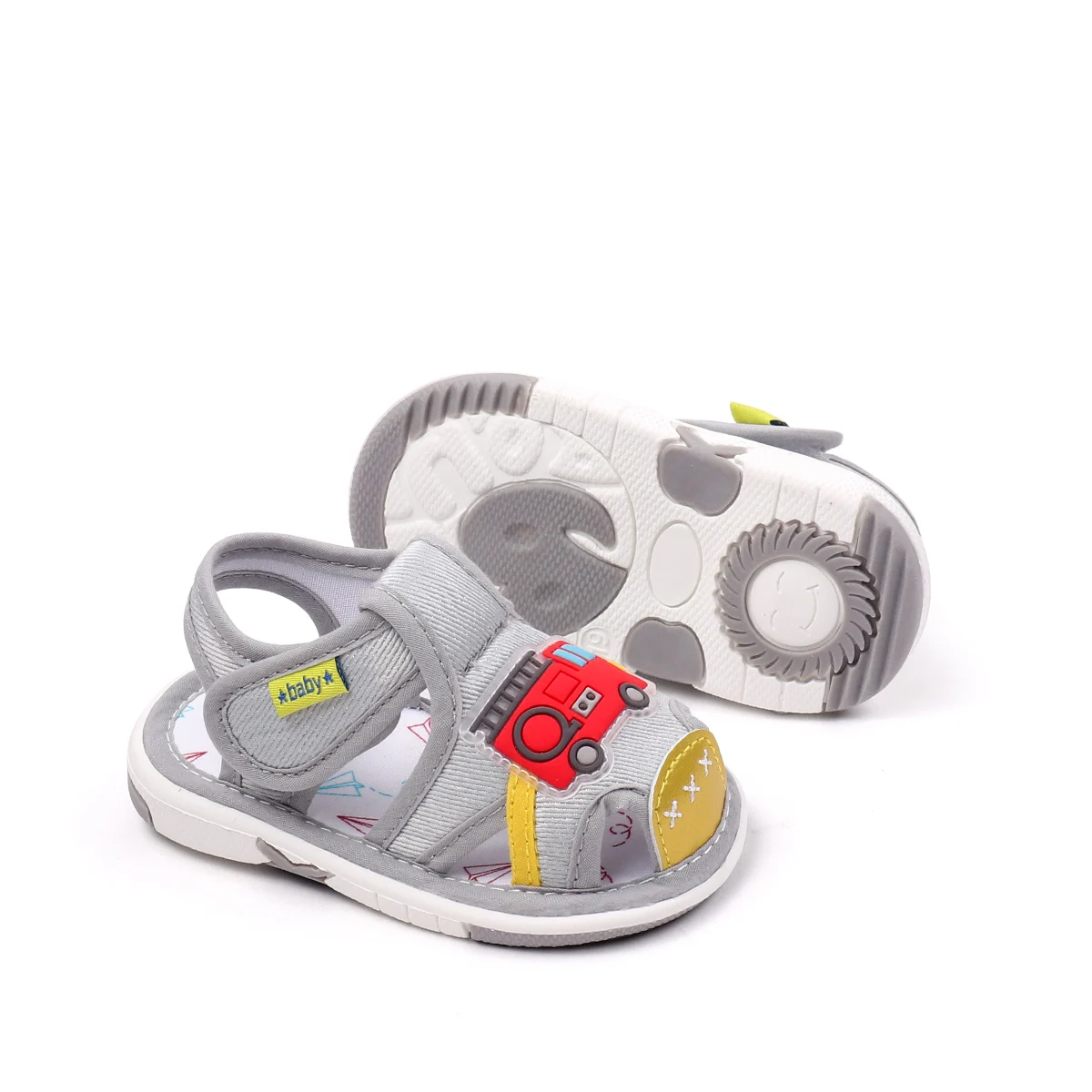2025 Baby Squeaky Shoes Summer Sandal High Quality Funny Toddler Sound Pre-walking Sneaker Cute Car Patterns For Kid Unisex