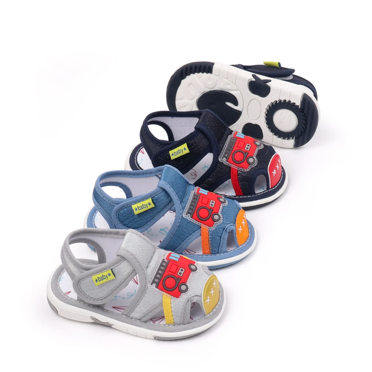 2025 Baby Squeaky Shoes Summer Sandal High Quality Funny Toddler Sound Pre-walking Sneaker Cute Car Patterns For Kid Unisex