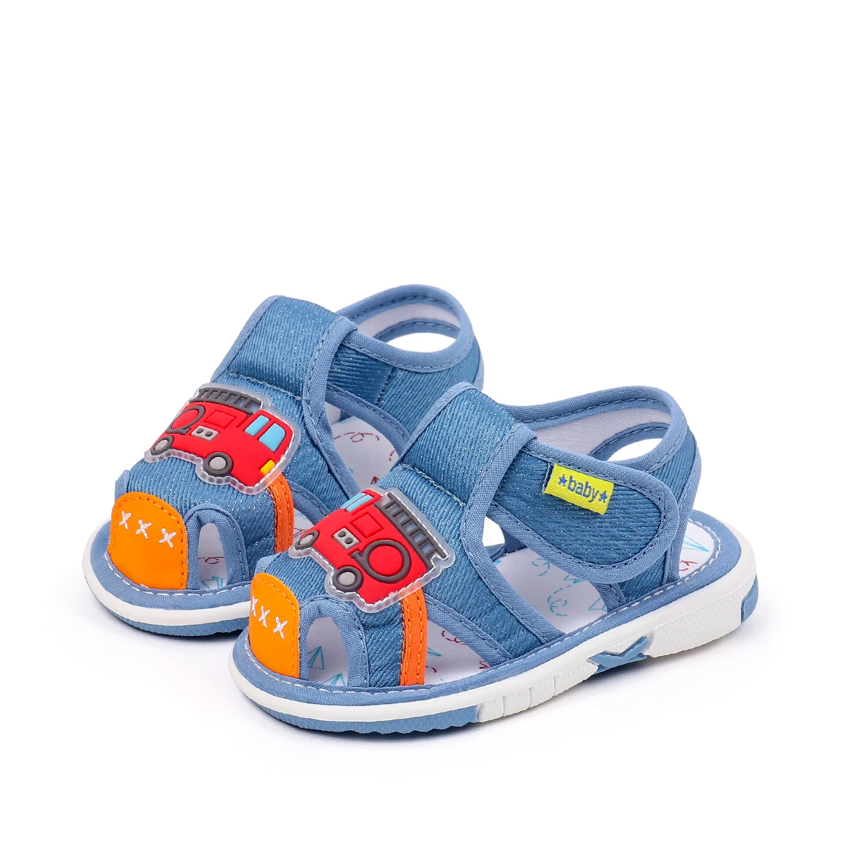 2025 Baby Squeaky Shoes Summer Sandal High Quality Funny Toddler Sound Pre-walking Sneaker Cute Car Patterns For Kid Unisex