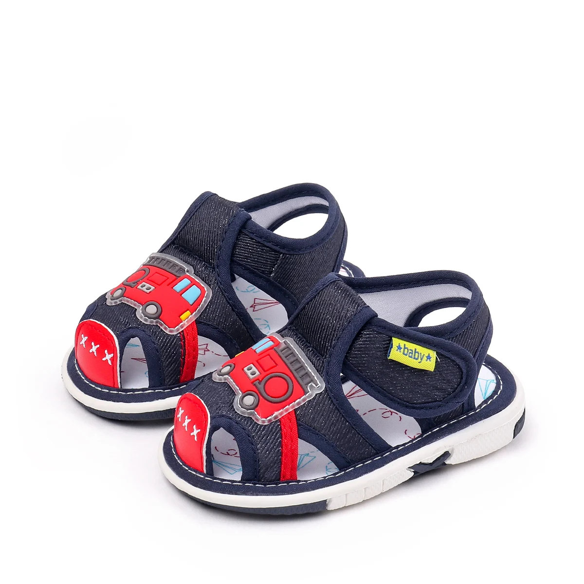 2025 Baby Squeaky Shoes Summer Sandal High Quality Funny Toddler Sound Pre-walking Sneaker Cute Car Patterns For Kid Unisex