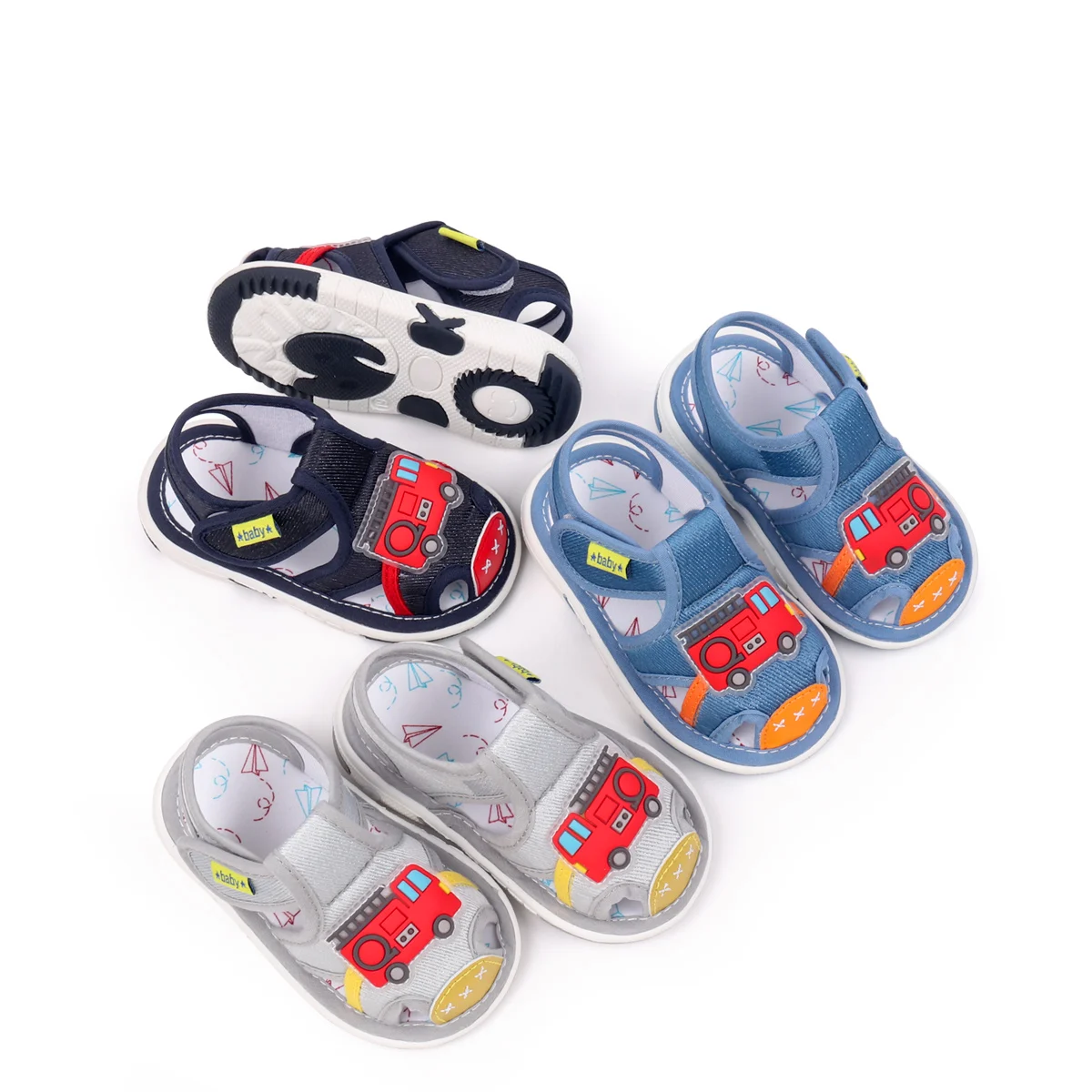 2025 Baby Squeaky Shoes Summer Sandal High Quality Funny Toddler Sound Pre-walking Sneaker Cute Car Patterns For Kid Unisex