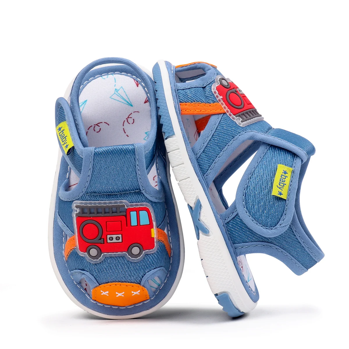 2025 Baby Squeaky Shoes Summer Sandal High Quality Funny Toddler Sound Pre-walking Sneaker Cute Car Patterns For Kid Unisex