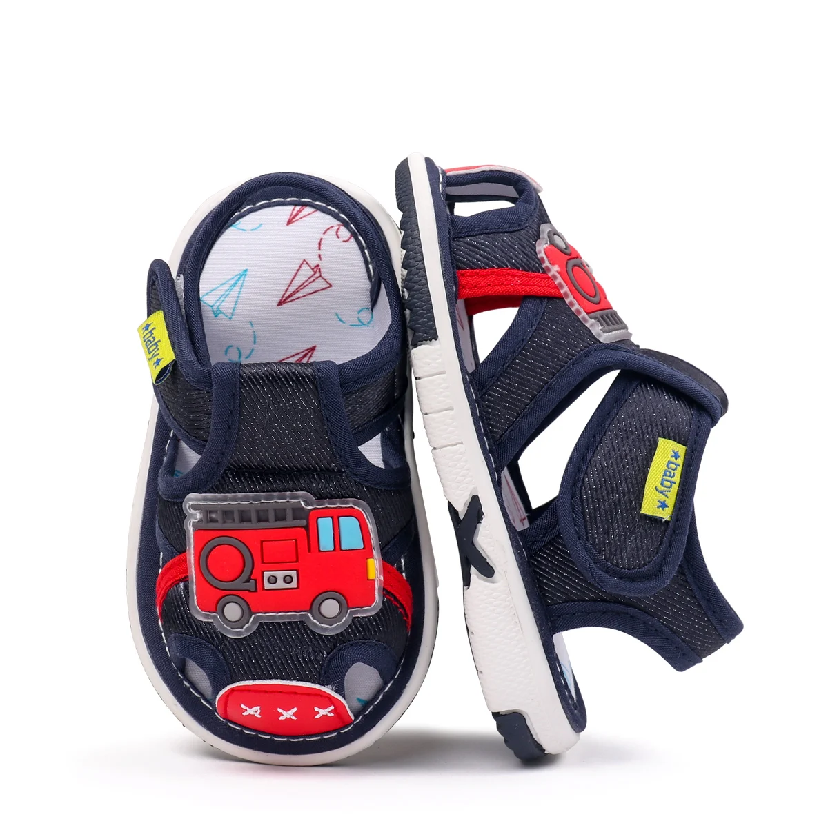2025 Baby Squeaky Shoes Summer Sandal High Quality Funny Toddler Sound Pre-walking Sneaker Cute Car Patterns For Kid Unisex