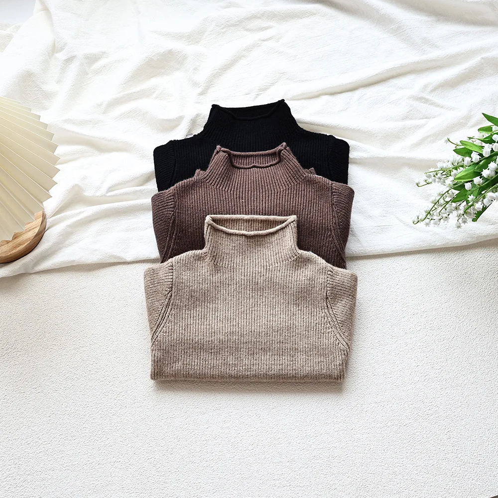 2026 Autumn Winter Comfort Kids Turtleneck Pullover Sweaters Solid Boys Girls Matching Knit Tops Toddler Warm Knitwear Sweaters