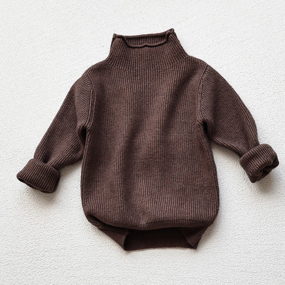 2026 Autumn Winter Comfort Kids Turtleneck Pullover Sweaters Solid Boys Girls Matching Knit Tops Toddler Warm Knitwear Sweaters