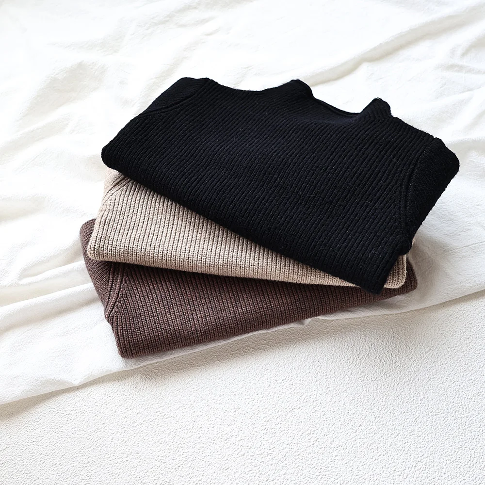 2026 Autumn Winter Comfort Kids Turtleneck Pullover Sweaters Solid Boys Girls Matching Knit Tops Toddler Warm Knitwear Sweaters