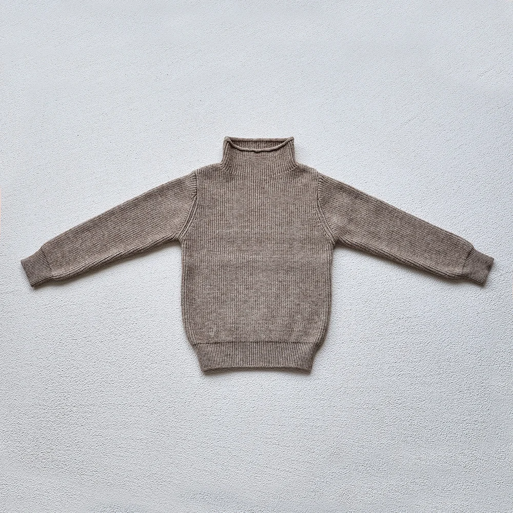 2026 Autumn Winter Comfort Kids Turtleneck Pullover Sweaters Solid Boys Girls Matching Knit Tops Toddler Warm Knitwear Sweaters