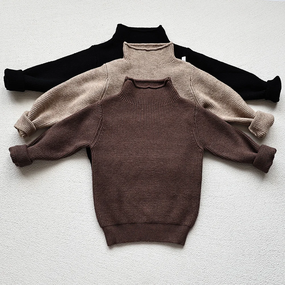 2026 Autumn Winter Comfort Kids Turtleneck Pullover Sweaters Solid Boys Girls Matching Knit Tops Toddler Warm Knitwear Sweaters
