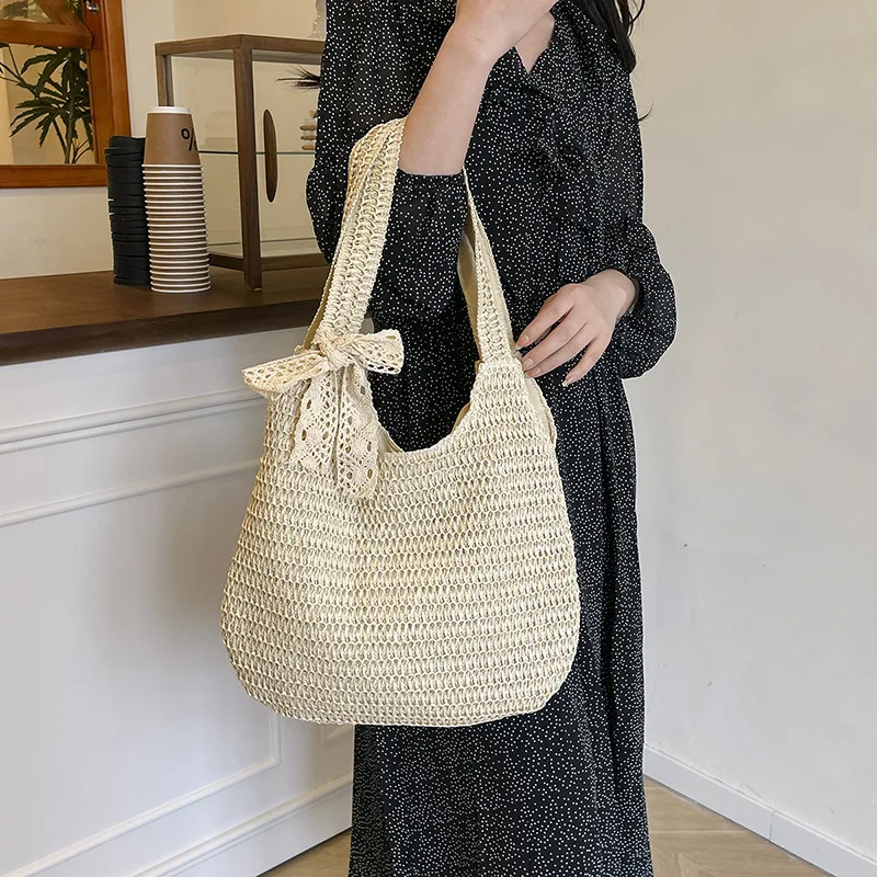 Fashion Rattan Women Shoulder Bags Woven Female Handbags Large Capacity Summer Beach Straw Bags Casual Tote Purses