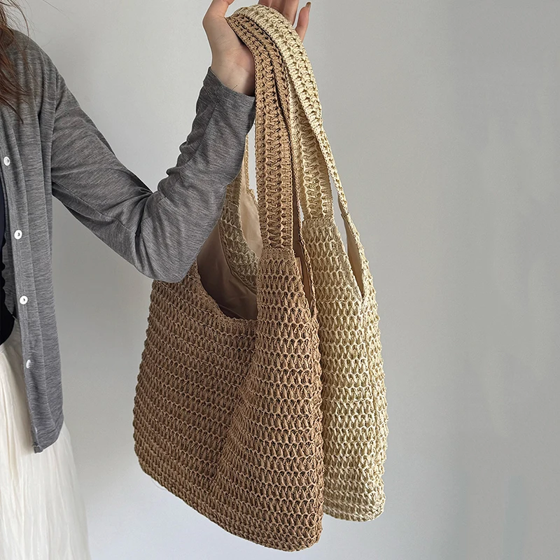 Fashion Rattan Women Shoulder Bags Woven Female Handbags Large Capacity Summer Beach Straw Bags Casual Tote Purses