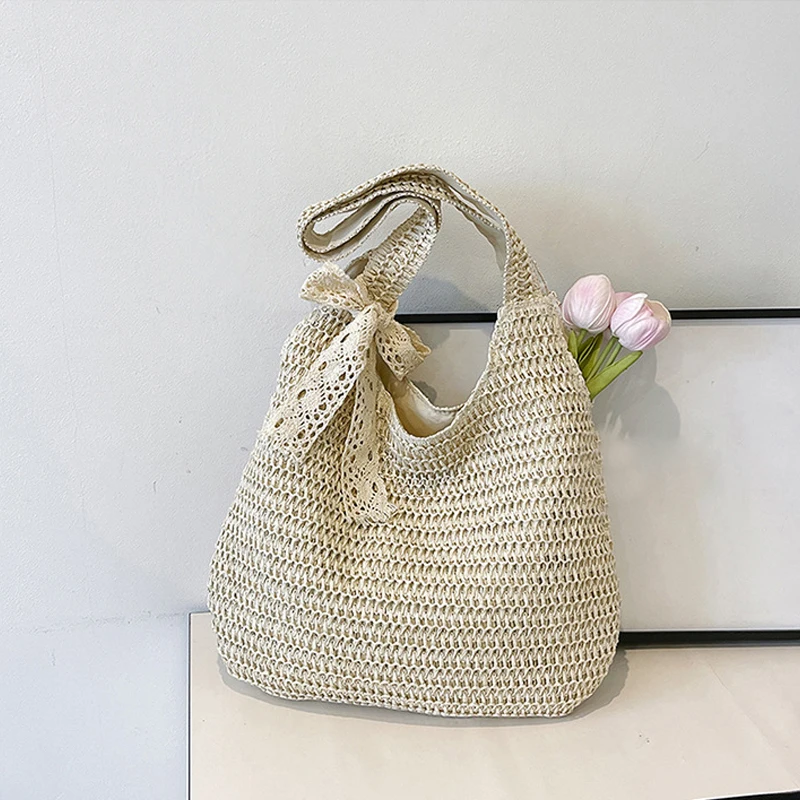 Fashion Rattan Women Shoulder Bags Woven Female Handbags Large Capacity Summer Beach Straw Bags Casual Tote Purses