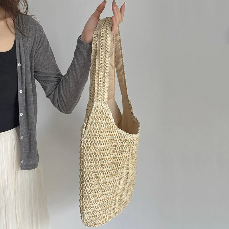 Fashion Rattan Women Shoulder Bags Woven Female Handbags Large Capacity Summer Beach Straw Bags Casual Tote Purses