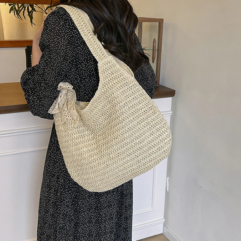 Fashion Rattan Women Shoulder Bags Woven Female Handbags Large Capacity Summer Beach Straw Bags Casual Tote Purses