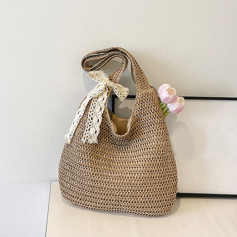 Fashion Rattan Women Shoulder Bags Woven Female Handbags Large Capacity Summer Beach Straw Bags Casual Tote Purses