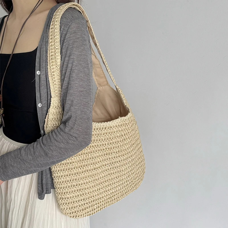 Fashion Rattan Women Shoulder Bags Woven Female Handbags Large Capacity Summer Beach Straw Bags Casual Tote Purses