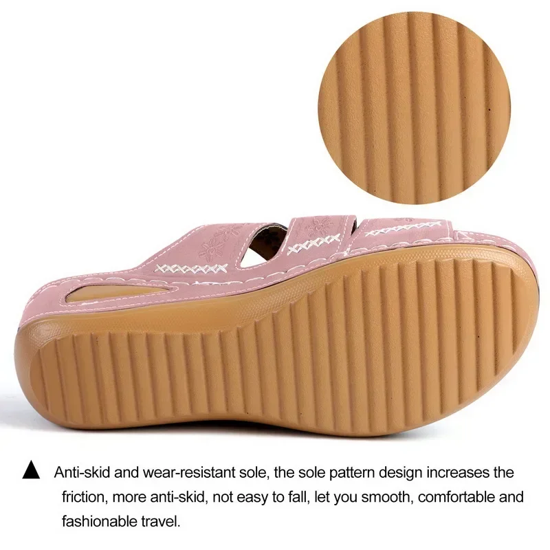 Summer 2026 Women's Sandals with Exposed Toes, Retro Anti Slip Leather Casual Women's Fashionable Versatile Sandals