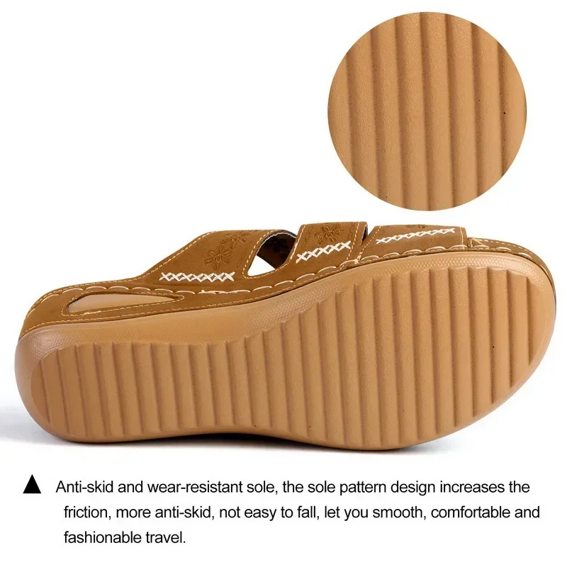 Summer 2026 Women's Sandals with Exposed Toes, Retro Anti Slip Leather Casual Women's Fashionable Versatile Sandals