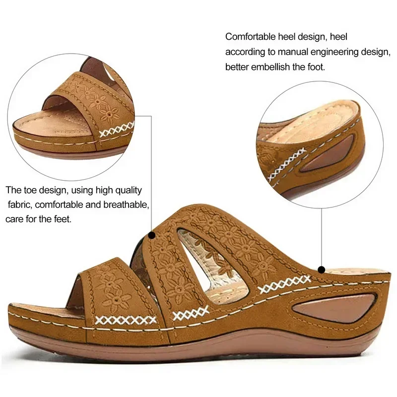 Summer 2026 Women's Sandals with Exposed Toes, Retro Anti Slip Leather Casual Women's Fashionable Versatile Sandals