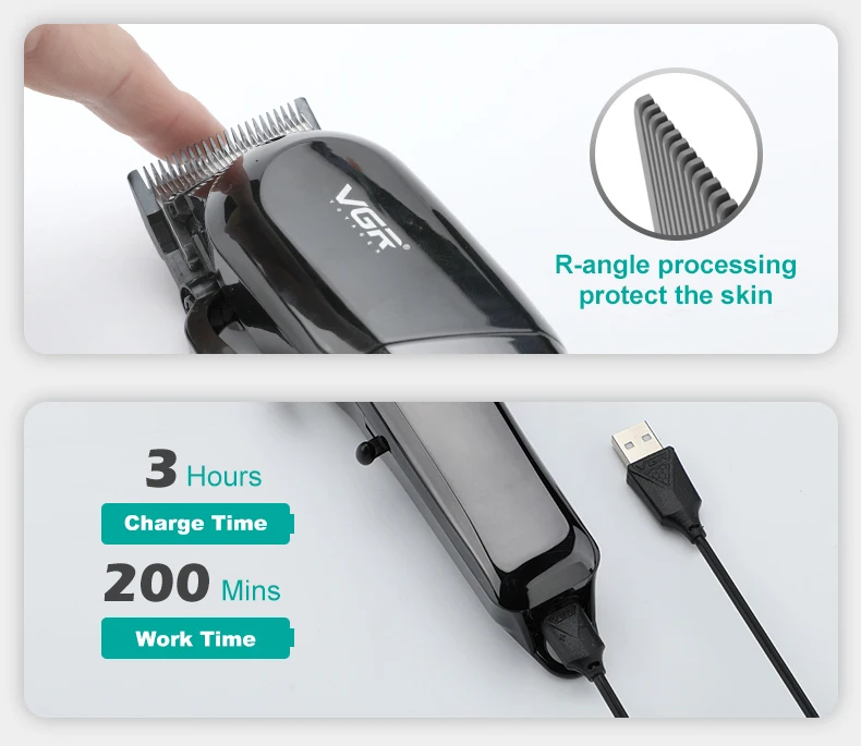 VGR Hair Clipper Hairdressing Salon Professional USB charging Hair Clipper Men's Electric Haircut Rechargeable Hair Clippe V-118