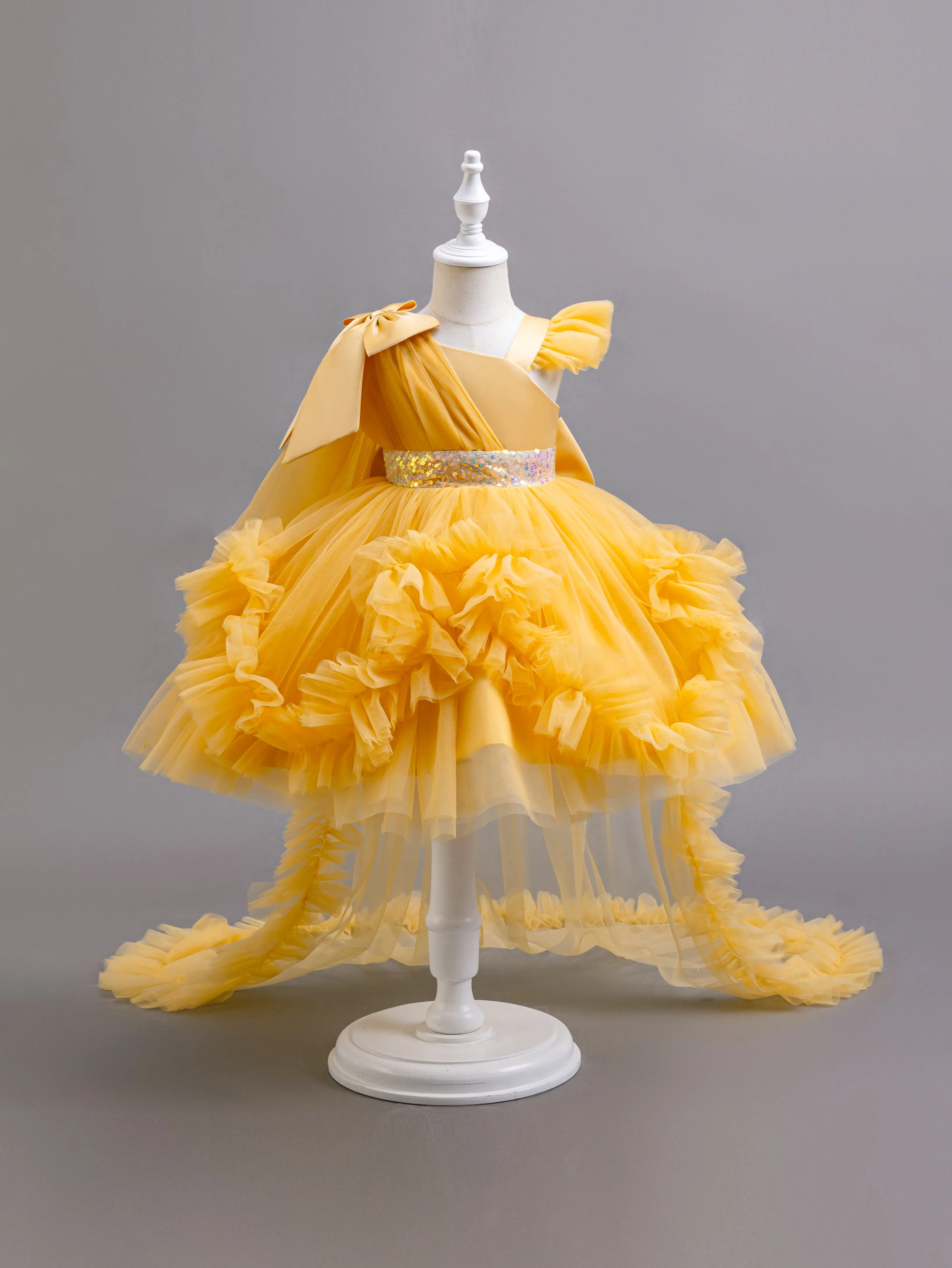KLFLGD New Summer Girls Party Dresses Flower Girl Wedding Elegant Party Dress 2-6 Year Old Girl Pink Tulle Tail Dress