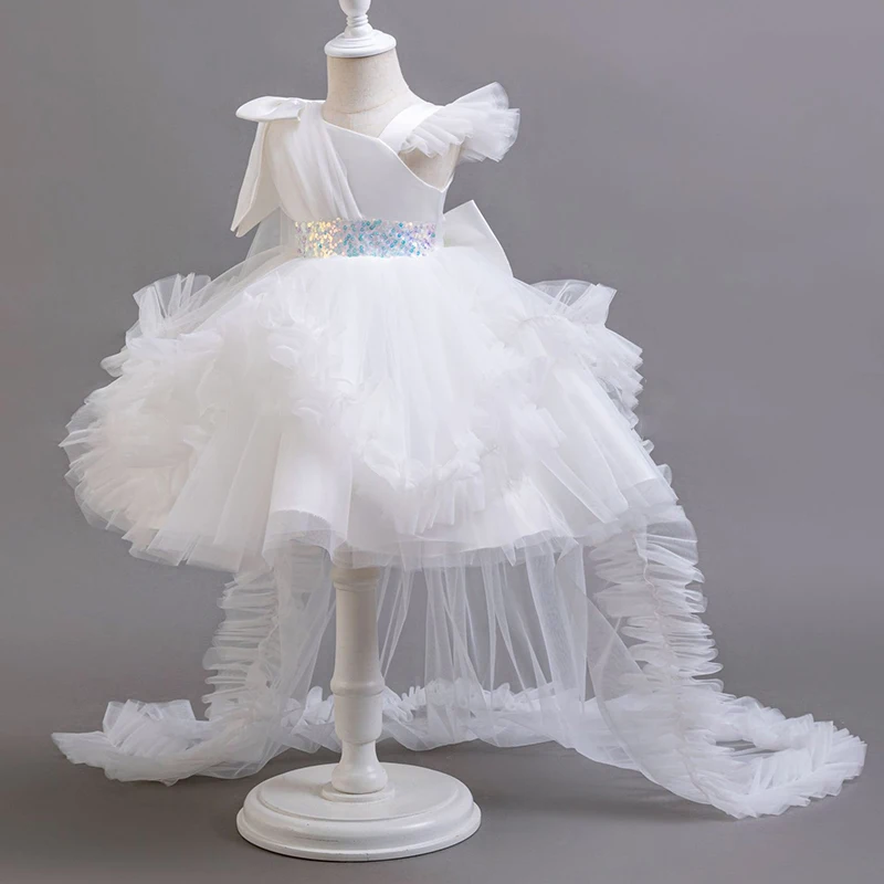 KLFLGD New Summer Girls Party Dresses Flower Girl Wedding Elegant Party Dress 2-6 Year Old Girl Pink Tulle Tail Dress