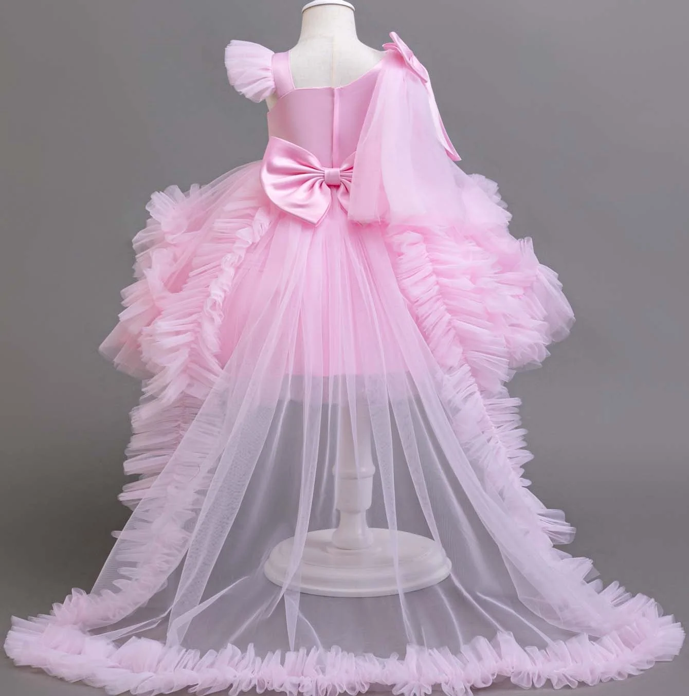 KLFLGD New Summer Girls Party Dresses Flower Girl Wedding Elegant Party Dress 2-6 Year Old Girl Pink Tulle Tail Dress