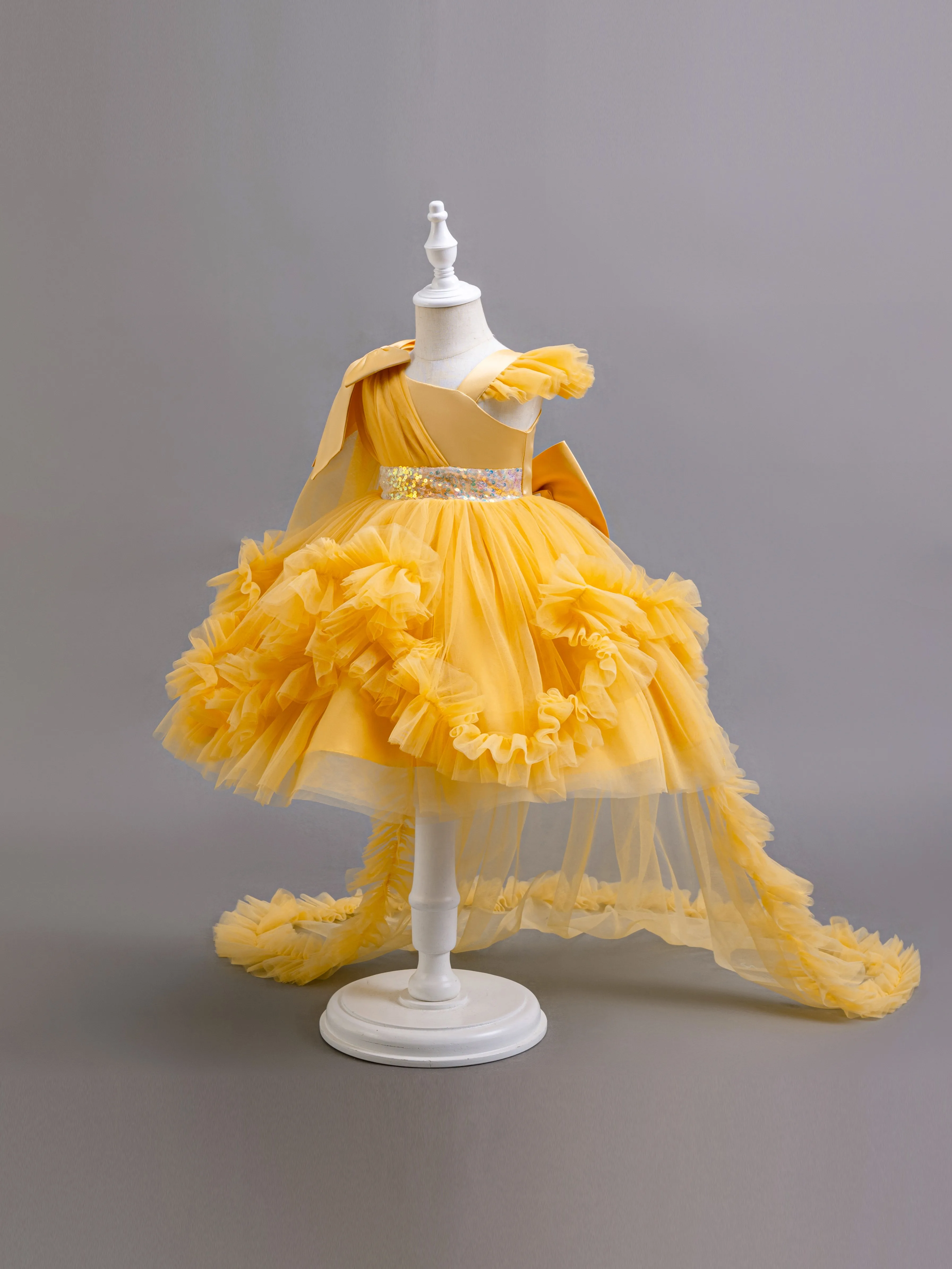 KLFLGD New Summer Girls Party Dresses Flower Girl Wedding Elegant Party Dress 2-6 Year Old Girl Pink Tulle Tail Dress