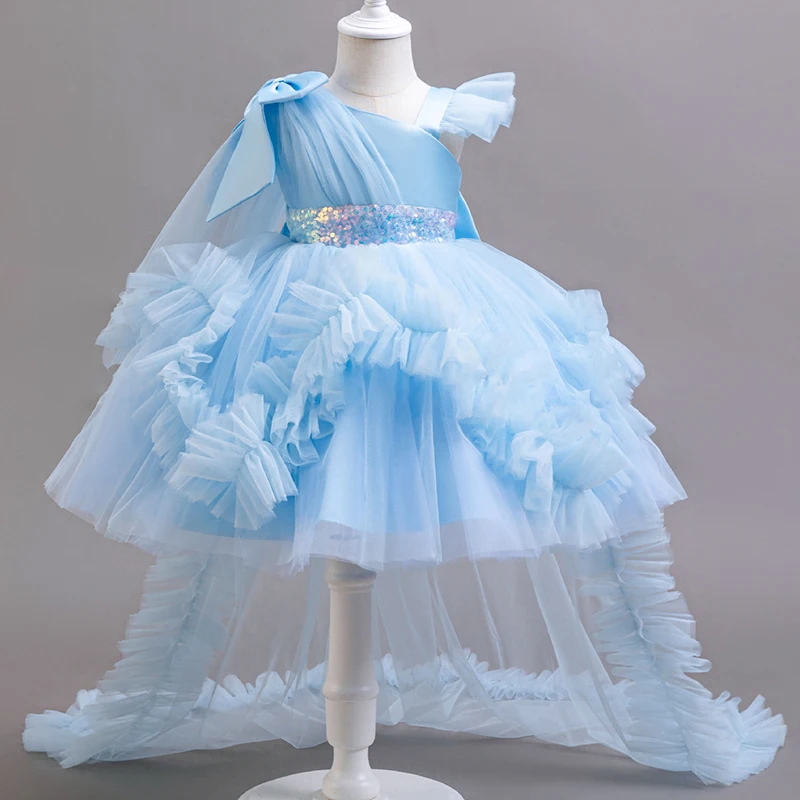 KLFLGD New Summer Girls Party Dresses Flower Girl Wedding Elegant Party Dress 2-6 Year Old Girl Pink Tulle Tail Dress