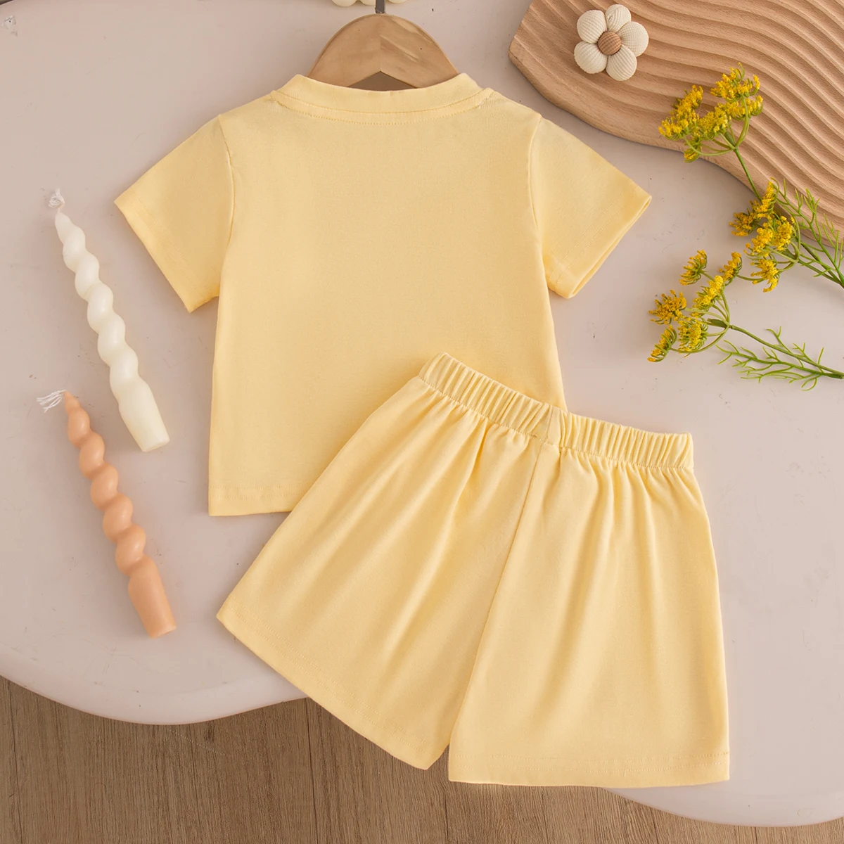 Baby Girl Set Summer Solid-Color Bow Short-Sleeve Top and Shorts Baby Girl Clothes Cute Beach Baby Outfit Set