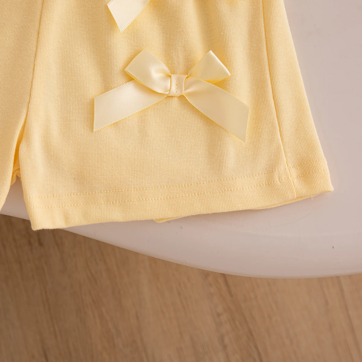 Baby Girl Set Summer Solid-Color Bow Short-Sleeve Top and Shorts Baby Girl Clothes Cute Beach Baby Outfit Set