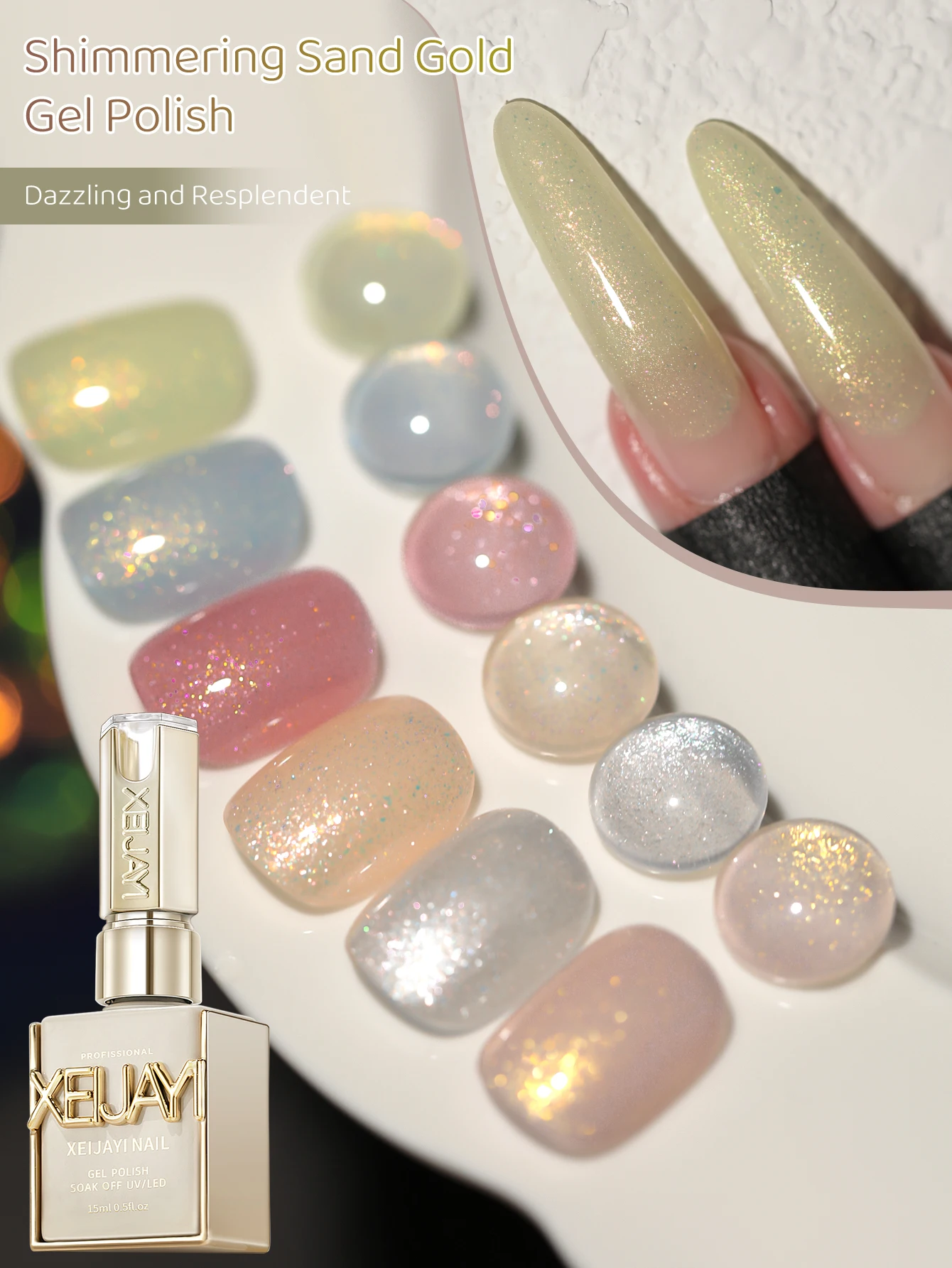 XEIJAYI 6pcs 15ml Gel Nail Polish Set,UV LED Soaking Nail Gel, Semi-Permanent, DIY Salon Quality Nail Art Gel For Spring