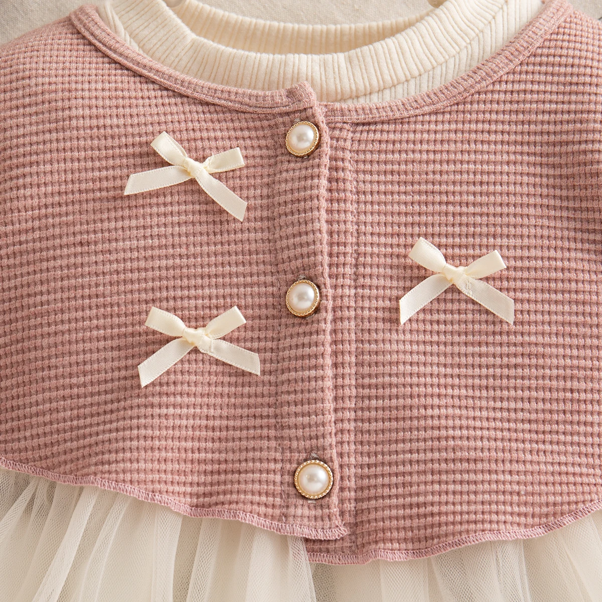 Autumn Toddler Baby Girl Pink Dress Bow Gentle Long Sleeved Yarn Dresses for Girl Party Dress