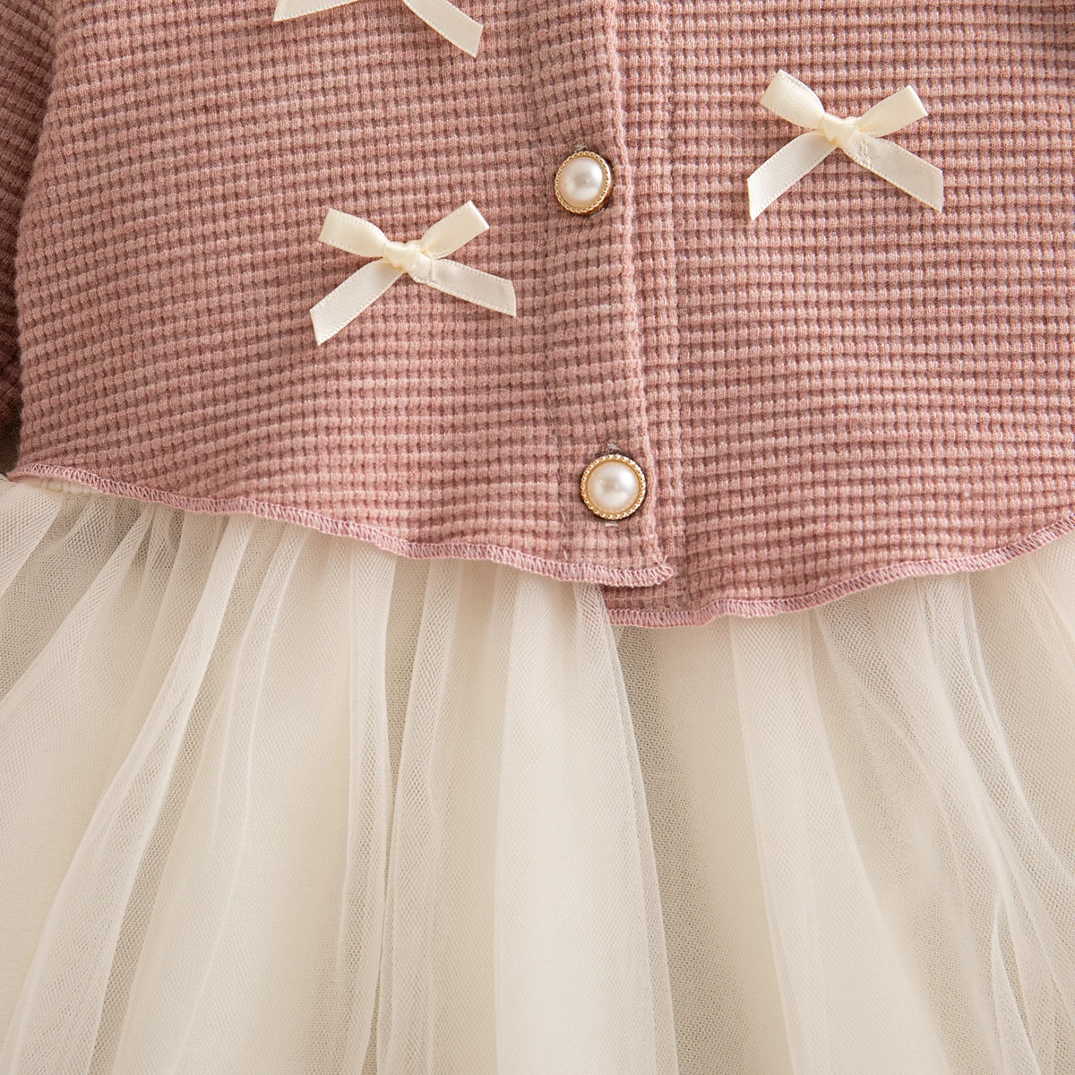 Autumn Toddler Baby Girl Pink Dress Bow Gentle Long Sleeved Yarn Dresses for Girl Party Dress