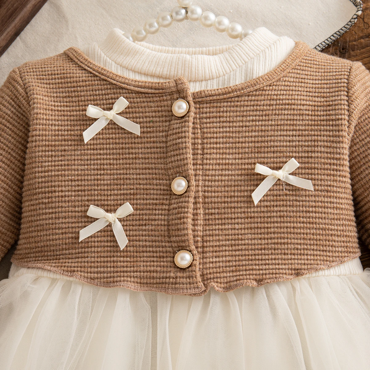 Autumn Toddler Baby Girl Pink Dress Bow Gentle Long Sleeved Yarn Dresses for Girl Party Dress