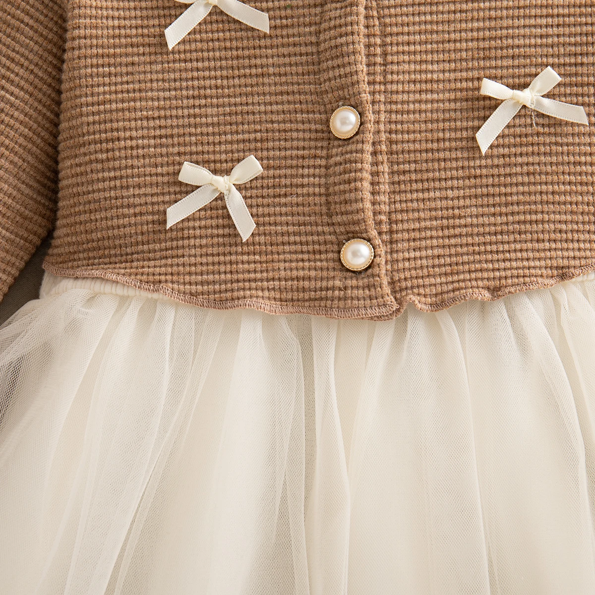 Autumn Toddler Baby Girl Pink Dress Bow Gentle Long Sleeved Yarn Dresses for Girl Party Dress